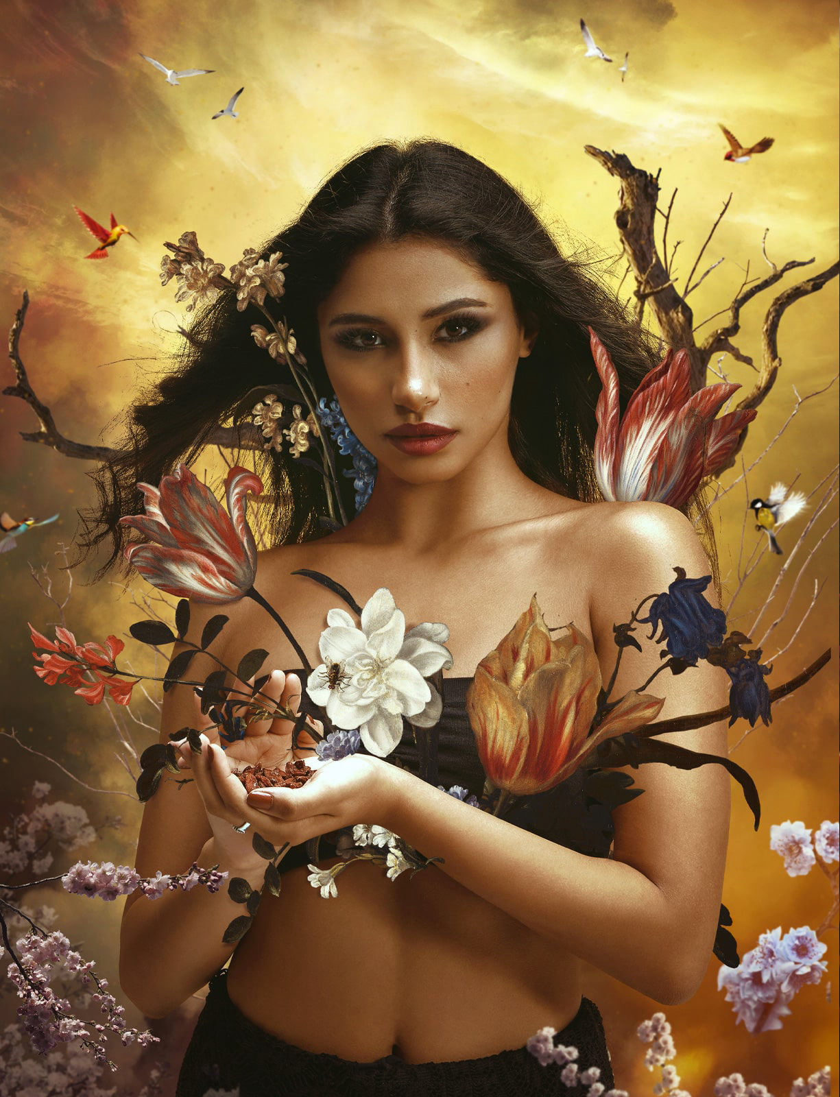 fine Art picture of a model surrounded by flowers